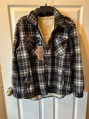 Sage Collective Large Black & White Plaid Sherpa-Lined Jacket Light Weight NWT